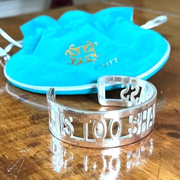 GIFT BAG INCL Rustic Cuff This Too Shall Pass Silvertone Stainless Cuff Bangle - Picture 1 of 6